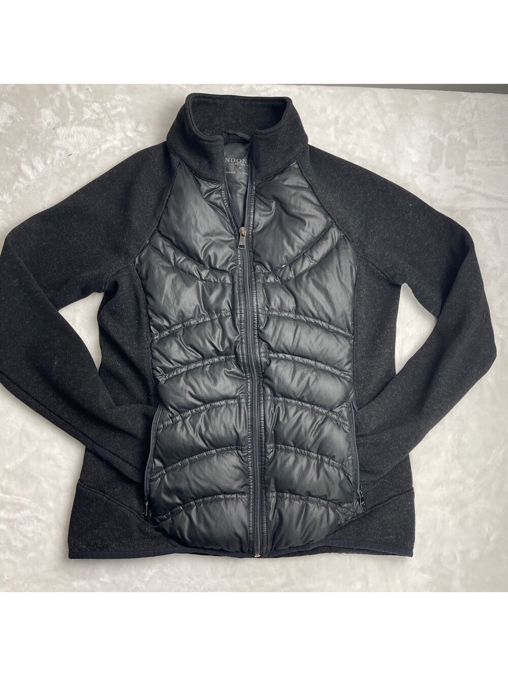 London Fog Women's Black Quilted Down Puffer Lightweight Thumbholes Jacket Sz Sm